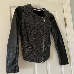 Black Hooded Cotton Express Jacket with Faux Leather Sleeves -Size XS